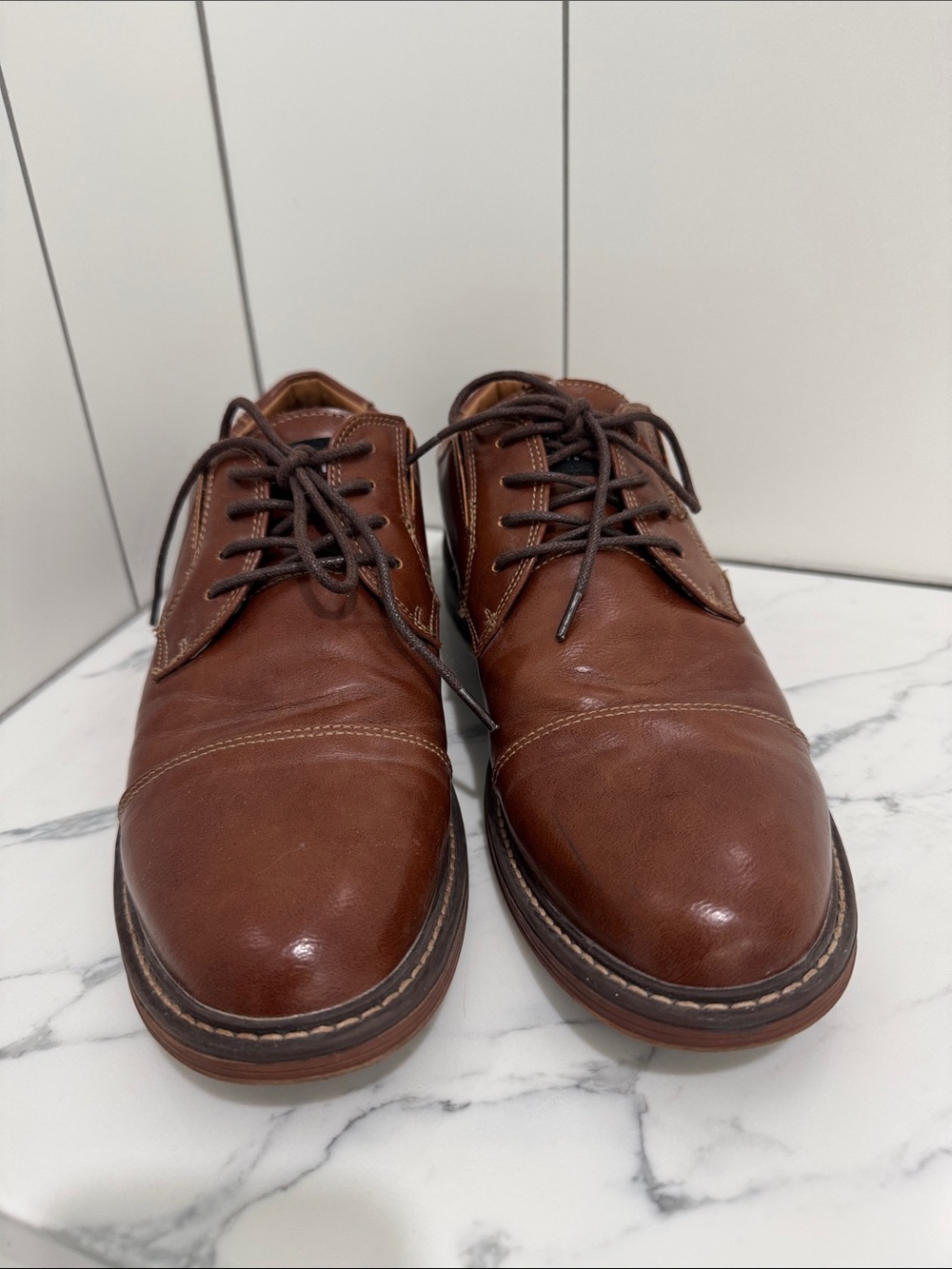 Madden Men's Brown Leather Cap-Toe Lace-Up Dress Shoes